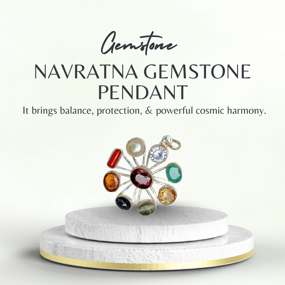 Buy Navratna Gemstone Pendant in Pure Silver