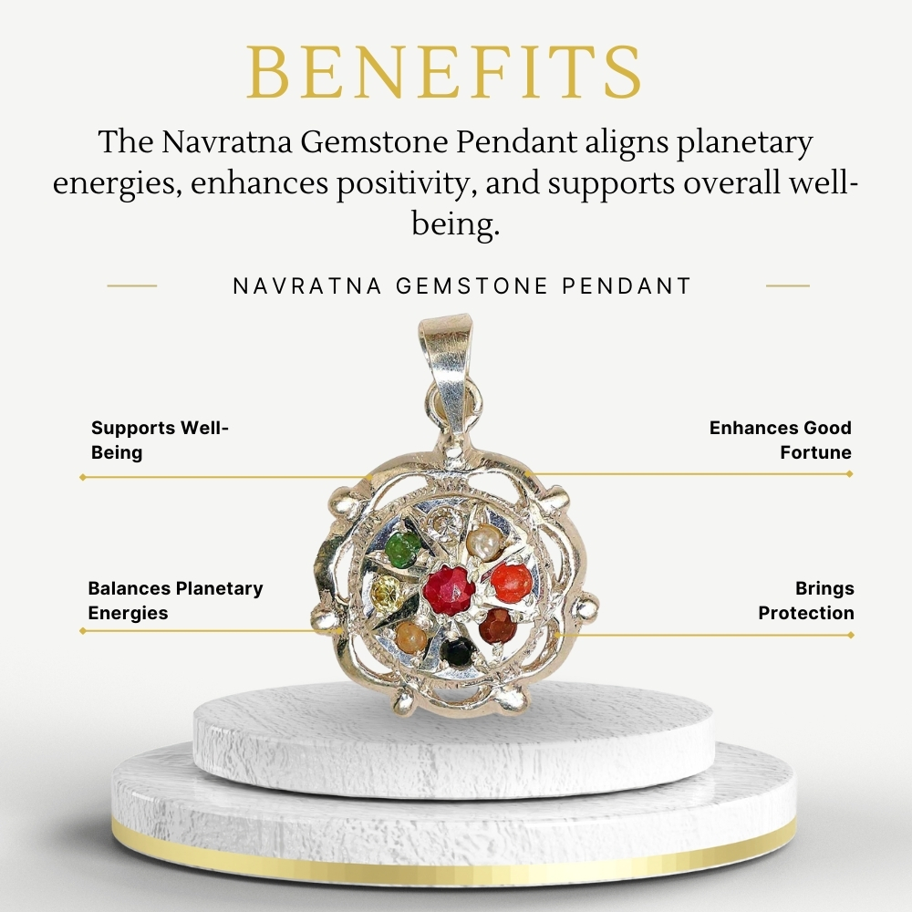 Buy Navratna Gemstone Pendant in Pure Silver - Image 2